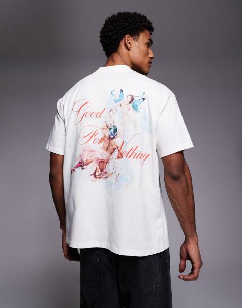 Good For Nothing oversized t-shirt in off white with butterfly angel print - view 1