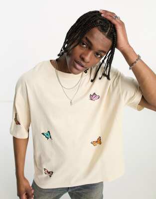 Good For Nothing Good For Nothing oversized t-shirt in off white with butterfly placement prints