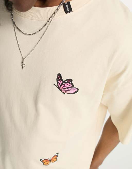 Good For Nothing oversized t-shirt in off white with butterfly placement prints, 3 of 4