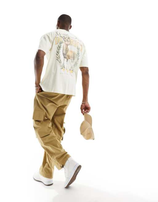 Good For Nothing oversized t-shirt in off white with vintage deer print