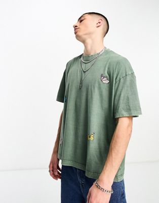 Good For Nothing oversized t-shirt in sage green with butterfly placement prints - ASOS Price Checker