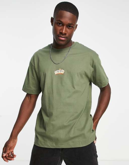 Good For Nothing oversized t-shirt in sage green with flame logo