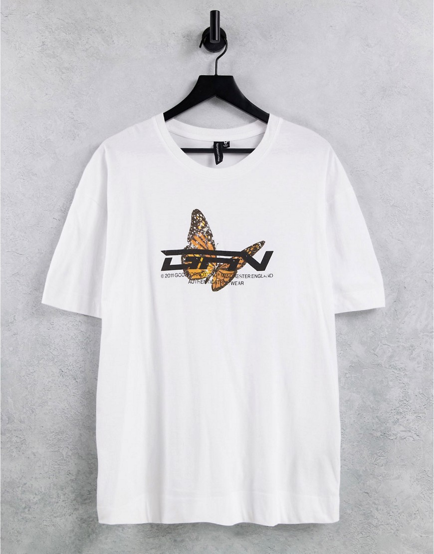 Good For Nothing oversized t-shirt in white with butterfly print