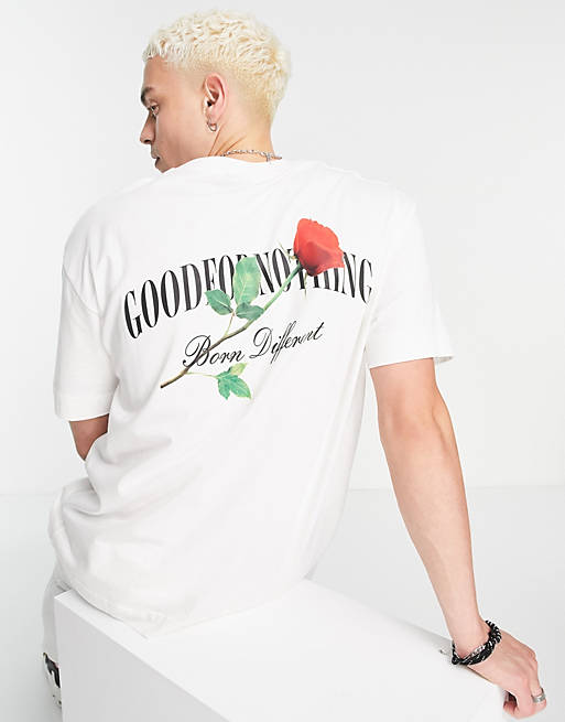 Good For Nothing - Oversized T-shirt met logoprint met roos op de borst- en rug in gebroken wit