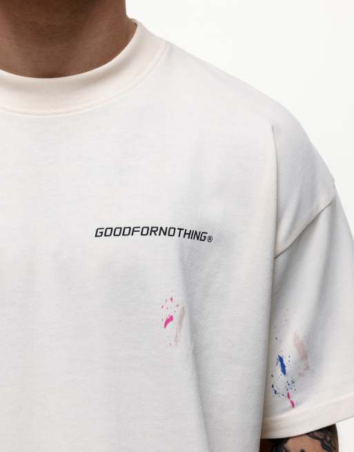 Good For Nothing - Oversized T-shirt met verfspetterprint in gebroken wit, 2 van 4