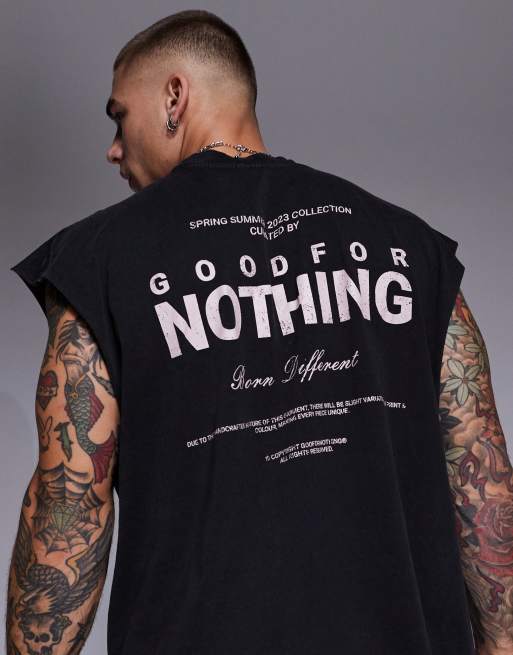 Good For Nothing - Oversized T-shirt uden ærmer med stort print på ryggen i sort syrevask