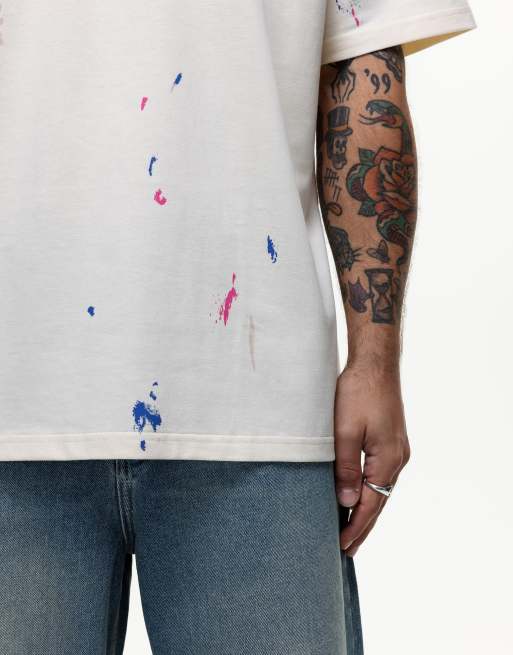 Good For Nothing oversized t-shirt with paint splatter print in off white, 3 of 4