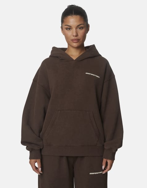 Good For Nothing Oversized washed cotton fleece hoodie in brown - view 1