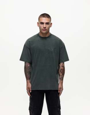 oversized washed t-shirt with back print in green