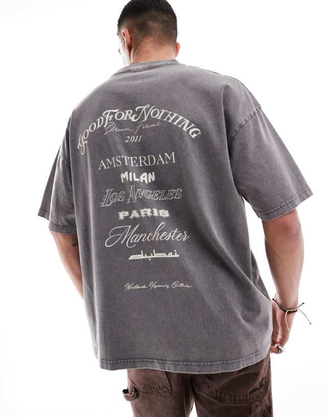 Good For Nothing - oversized washed t-shirt with rib chest print in grey