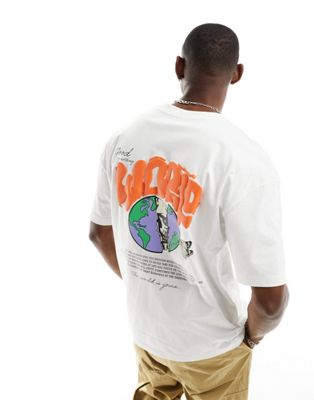 Good For Nothing oversized world print t-shirt in ecru
