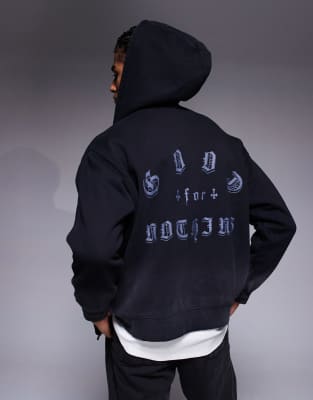 Good For Nothing Good For Nothing oversized zip through hoodie in black with spray effect