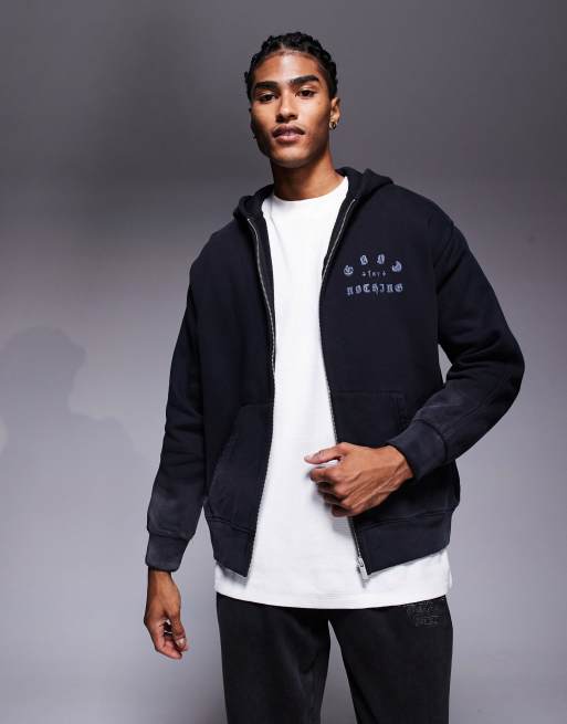 Good For Nothing oversized zip-through hoodie in black with spray effect, 2 of 4