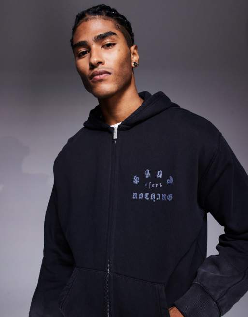 Good For Nothing oversized zip-through hoodie in black with spray effect, 4 of 4