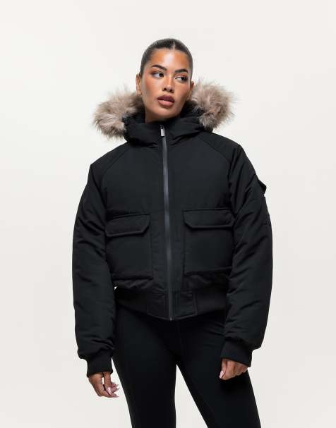 Good For Nothing Padded parka jacket with faux fur trim hood in black