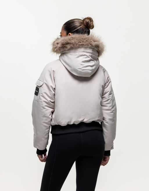 Good For Nothing Padded parka jacket with faux fur trim hood in stone, 3 of 4