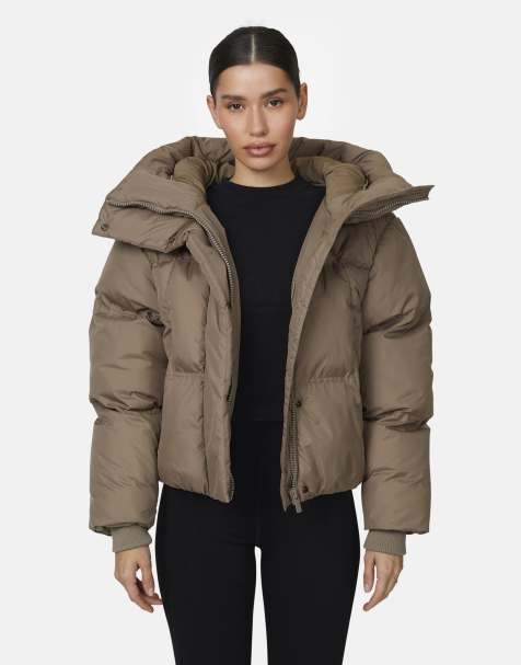 Good For Nothing Panelled puffer jacket in taupe