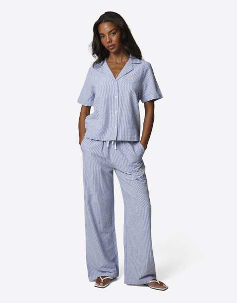 Good For Nothing - Pantalon décontracté à fines rayures et monogramme - Bleu - view 1