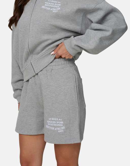 Good For Nothing - Pantaloncini ampi grigi con logo ricamato, 3 di 4