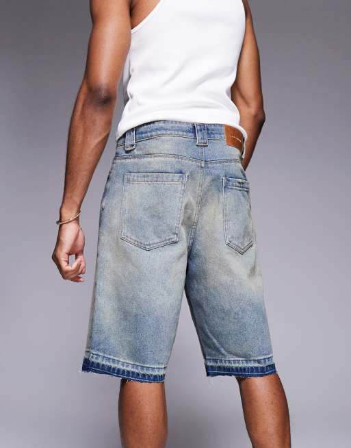 Good For Nothing - Pantaloncini di jeans comodi blu lavaggio medio con fondo grezzo, 4 di 5