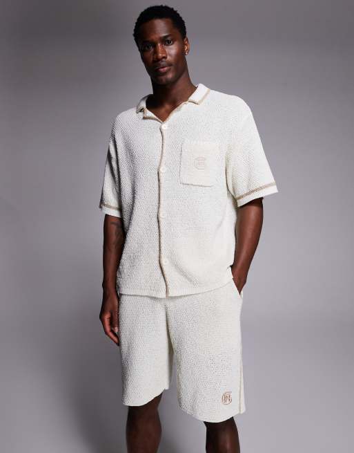 Good for Nothing - Coordinato in maglia bianco sporco con camicia e pantaloncini, 3 di 3