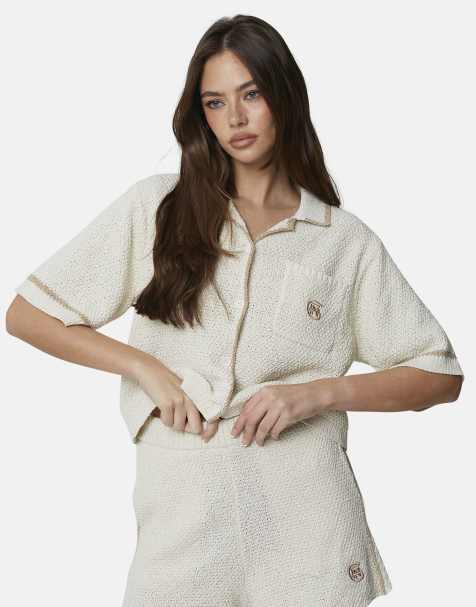 Good For Nothing - Pantaloncini in maglia bouclé bianchi con profili a contrasto - view 1