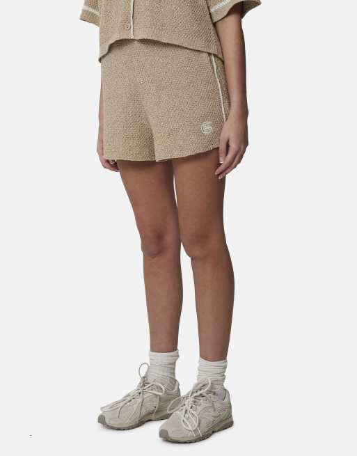 Good For Nothing - Pantaloncini in maglia bouclé marroni con profili a contrasto, 3 di 4