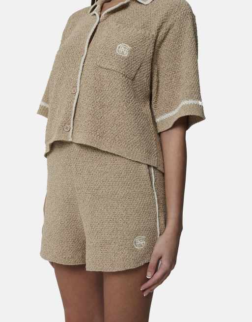 Good For Nothing - Pantaloncini in maglia bouclé marroni con profili a contrasto, 4 di 4
