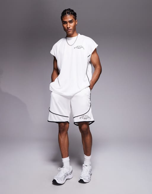 Good For Nothing - Pantaloncini resort in rete beige con profili neri in coordinato