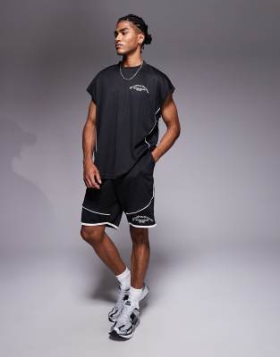 Good For Nothing - Pantaloncini resort in rete nera con profili beige in coordinato - view 1