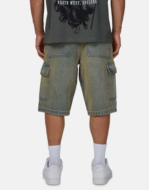 Good For Nothing - Pantalones cortos vaqueros azul lavado holgados cargo, 3 de 4