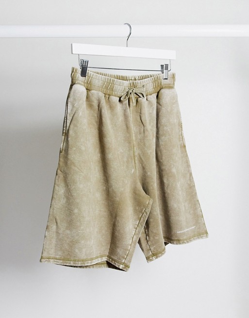 Good For Nothing plus bleach wash shorts with logo in beige