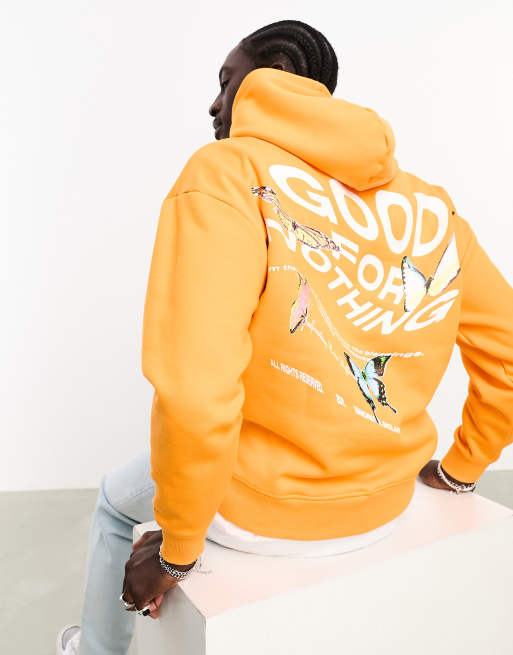 Good For Nothing – Pomarańczowa bluza oversize z kapturem i nadrukiem motyli z logo z przodu i na plecach