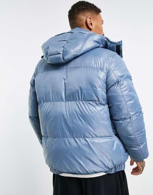 Good For Nothing puffer jacket in blue with logo zip tape