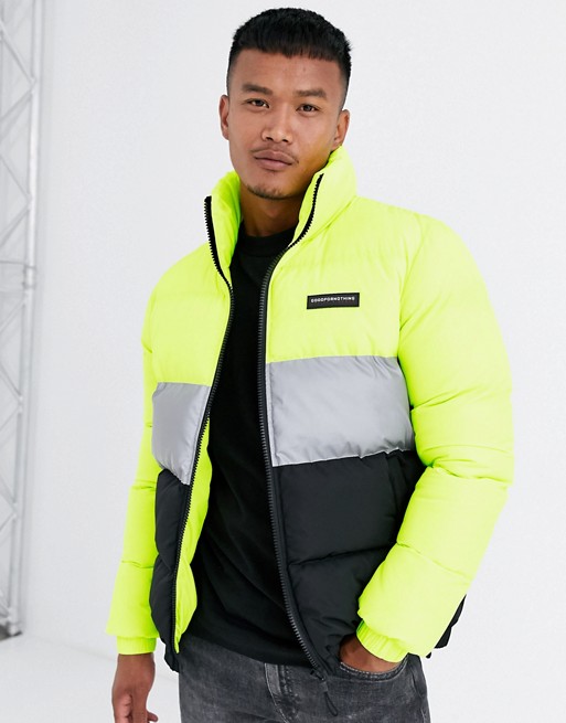 Good For Nothing puffer jacket in neon with reflective panel