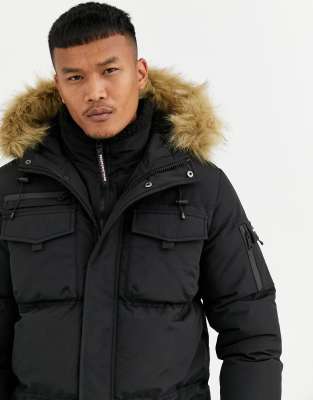 parka coat black fur hood