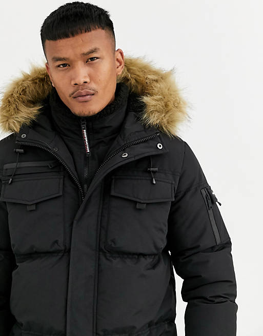 Good For Nothing Puffer Parka Coat In, Mens Parka Coats With Fur Hood Asos