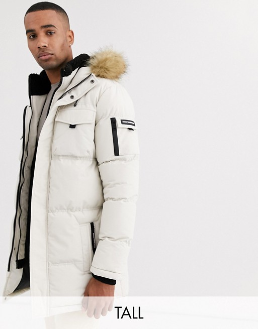 Good For Nothing puffer parka coat in stone with faux fur hood