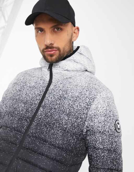 Good For Nothing quilted jacket with hood in faded black and white speckle