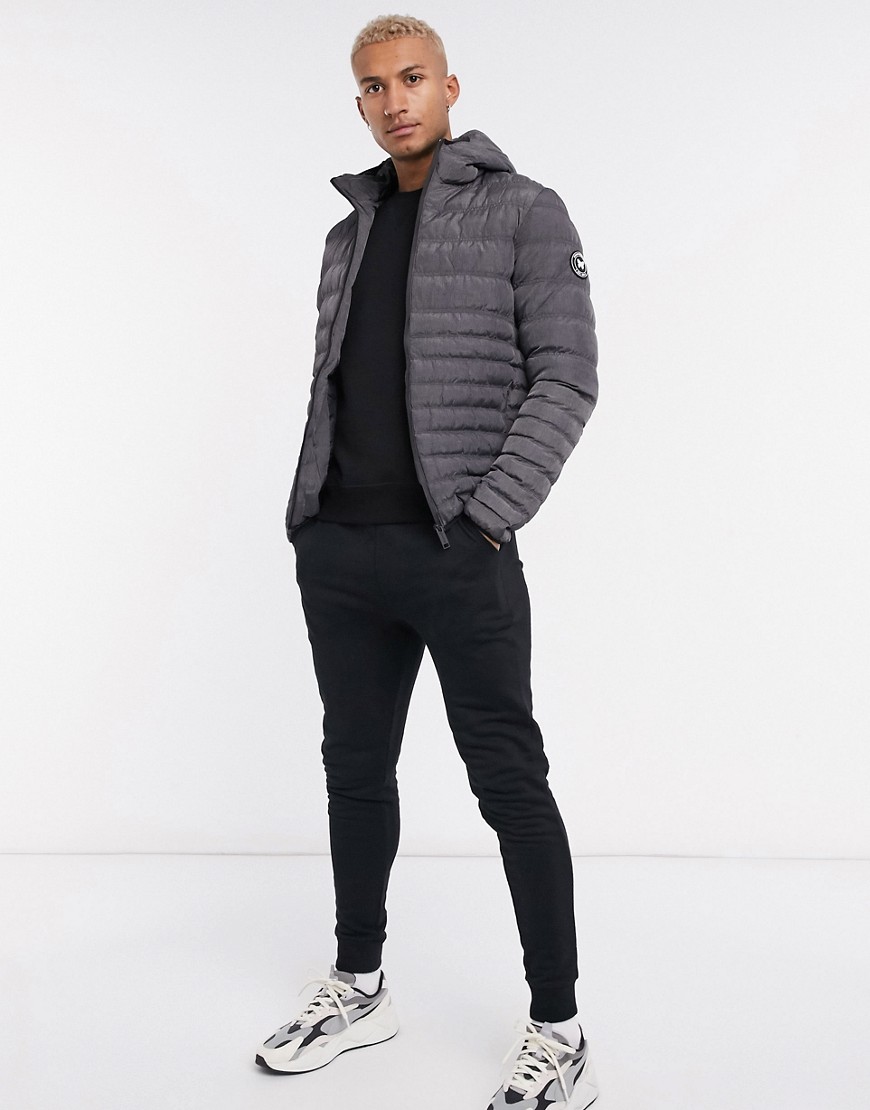 Good For Nothing quilted jacket with hood in gray-Grey