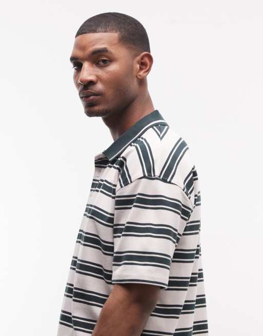 Good For Nothing - Rechte oversized gestreepte polo in groen en beige, 4 van 5