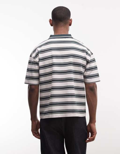 Good For Nothing - Rechte oversized gestreepte polo in groen en beige, 5 van 5