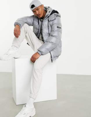 reflective silver puffer jacket