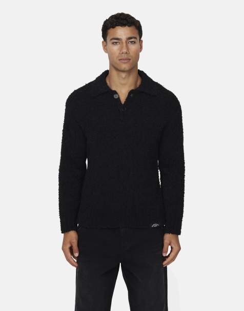 Good For Nothing Relaxed boucle knitted polo in black
