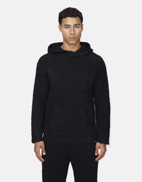 Good For Nothing Relaxed boucle knitted pullover hoodie in black - view 1
