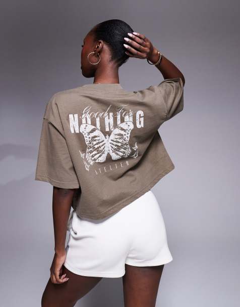 Good For Nothing Relaxed cropped t-shirt in taupe - view 1