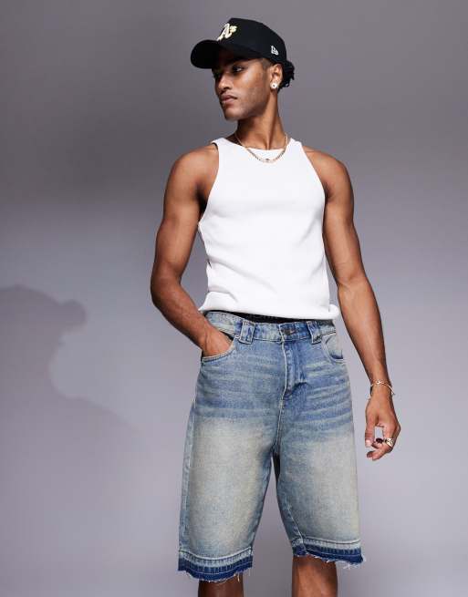 Good For Nothing relaxed denim shorts in midwash blue with raw hem