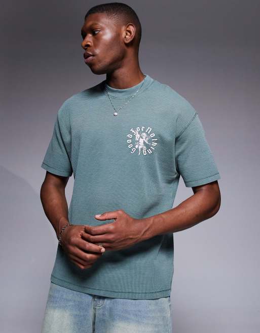 Good For Nothing relaxed fit waffle t-shirt in khaki with chest and back print, 2 of 4