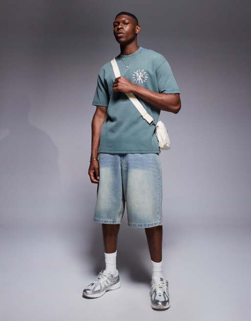 Good For Nothing relaxed fit waffle t-shirt in khaki with chest and back print, 4 of 4