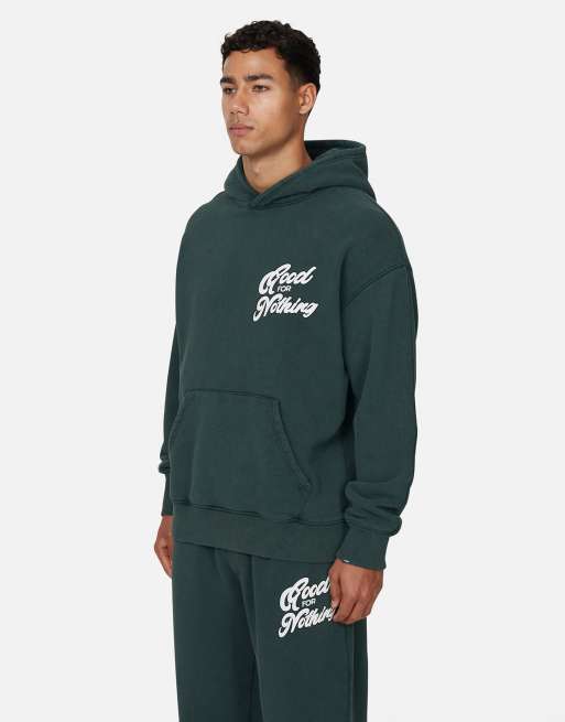 Good For Nothing Relaxed hoodie in dark green, 3 of 4